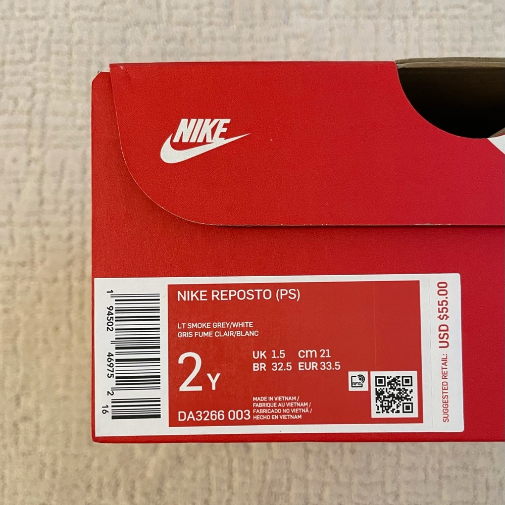 Nike Reposto little kids 2Y in light smoke grey + white check - new with box - Picture 8 of 9